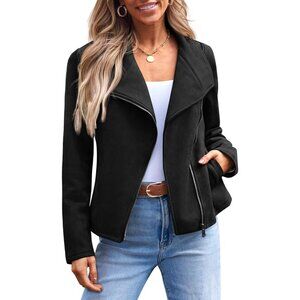 Women‘s Black Faux Leather Vest Jacket Coat Cropped Open Front Cardigan Style